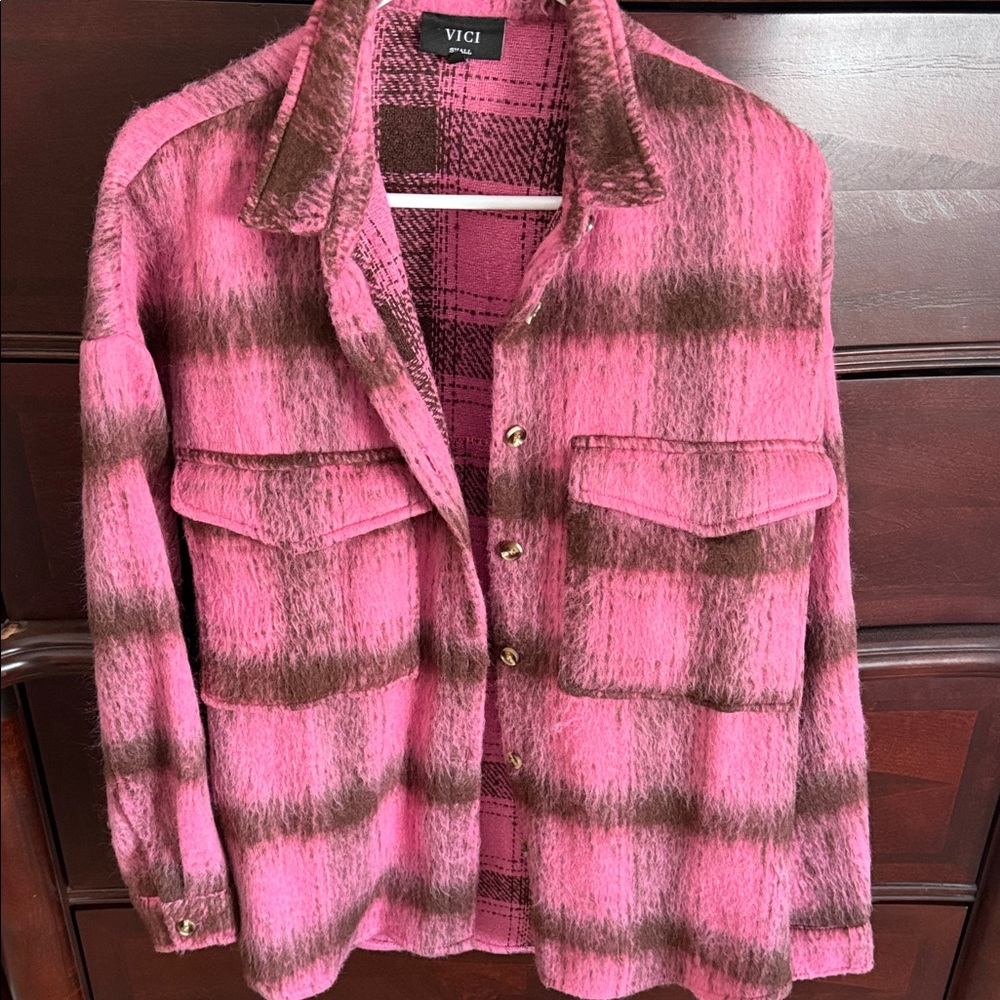 Vici Pink and Brown Checkered Jacket